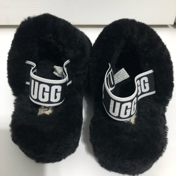 Women’s Black Ugg Slippers open toe with Logo straps size 8 loungewear fuzzy - Picture 5 of 14